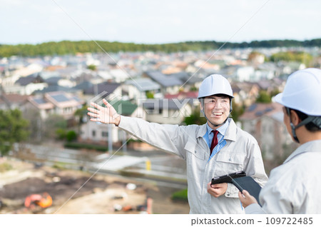 Image of a man in work clothes, construction, and real estate Image of a man in work clothes, construction, and real estate 109722485