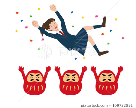 Illustration of a female student being lifted up by Daruma dolls 109722851