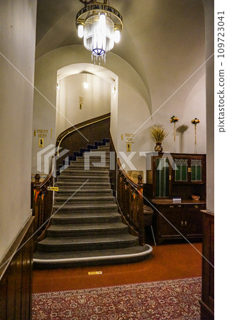 Style of design inside an old building in the center of Prague 109723041