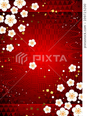 Plum, Japanese style, background, illustration, design, Japanese pattern, simple, red, red, vertical 109723200