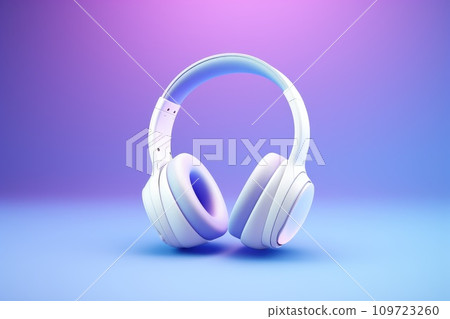Modern headphones on purple background Modern headphones on purple background 109723260