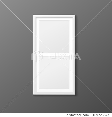 Blank vertical photo frame for two square photograph Blank vertical photo frame for two square photograph 109723624