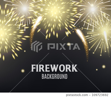 Firework background with lights explosion element realistic vector illustration. 109723692