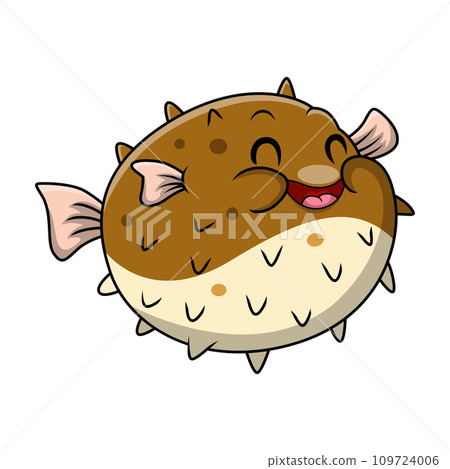 Cute puffer fish cartoon on white background 109724006