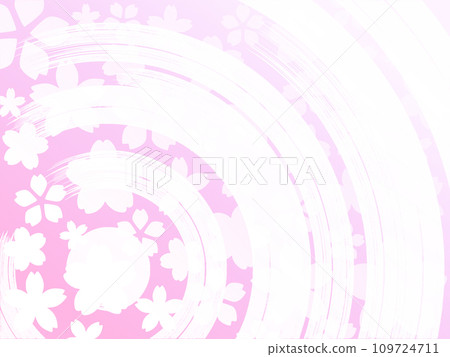 Pink circular ripples and white cherry blossom background drawn with a brush. Japanese style flower background illustration Pink circular ripples and white cherry blossom background drawn with a brush. Japanese style flower background illustration 109724711
