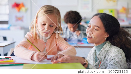 Teacher, girl and help with writing, class and book for education, motivation and mentorship with learning. Woman, development and student for goal, knowledge or info with support, school or academy Teacher, girl and help with writing, class and book for education, motivation and mentorship with learning. Woman, development and student for goal, knowledge or info with support, school or academy 109725113