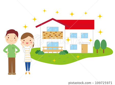 一對年輕夫婦對他們新建的房子很滿意 109725971