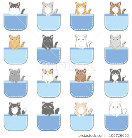 Cat in the pocket_cats with various patterns_blue pocket_set Cat in the pocket_cats with various patterns_blue pocket_set 109726663