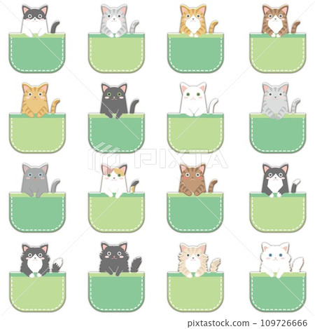 口袋裡的貓_各種圖案的貓_綠色口袋_套裝 口袋裡的貓_各種圖案的貓_綠色口袋_套裝 109726666