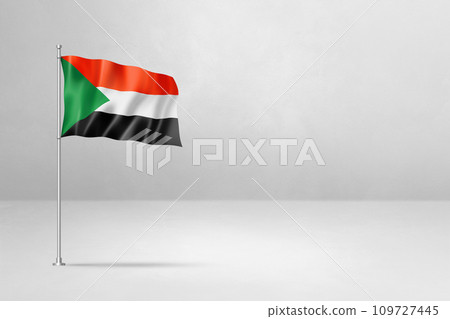 Sudan flag isolated on white concrete wall background Sudan flag isolated on white concrete wall background 109727445