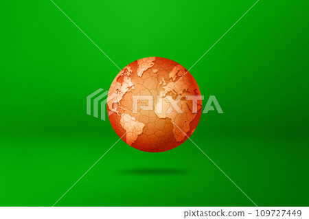 Dry and cracked world globe isolated on green background. Global warming symbol Dry and cracked world globe isolated on green background. Global warming symbol 109727449