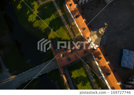 Top view of the Nesvizh Castle before sunset.Belarus 109727746