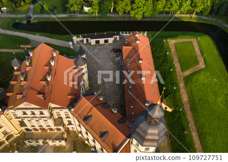 Top view of the Nesvizh Castle before sunset.Belarus 109727751