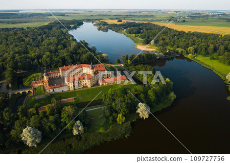 Top view of the Nesvizh Castle before sunset.Belarus Top view of the Nesvizh Castle before sunset.Belarus 109727756
