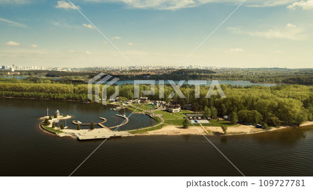View from the height of the Yacht club on the Minsk Sea or the Zaslavsky reservoir near Minsk. Belarus 109727781
