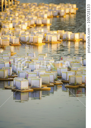 Water lanterns at sunset Water lanterns at sunset 109728133