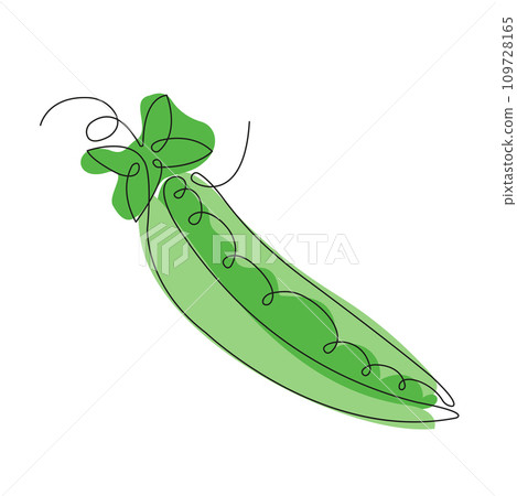 Peas in continuous line art drawing style. Peas minimalist black linear sketch with colored spots isolated on white background. Vector illustration Peas in continuous line art drawing style. Peas minimalist black linear sketch with colored spots isolated on white background. Vector illustration 109728165