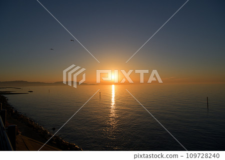 Awaji Island west coast evening view of sunset line 109728240