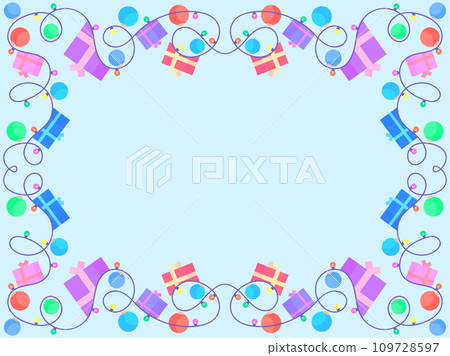 Frame with christmas light and gift boxes. Festive frame with Christmas glowing garland and place for text. LED Christmas tree lights. Festive design for posters and banners. Vector illustration Frame with christmas light and gift boxes. Festive frame with Christmas glowing garland and place for text. LED Christmas tree lights. Festive design for posters and banners. Vector illustration 109728597