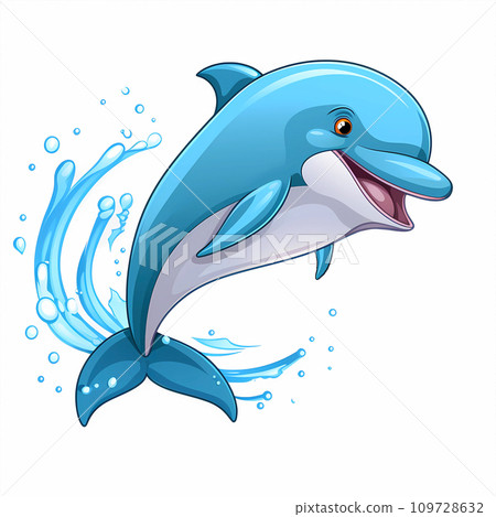 手绘卡通可爱的海豚插画图片 109728632