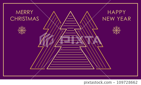 Merry Christmas and happy New Year. A template for a postcard, poster, banner and leaflet with a Christmas tree. Minimalistic background for creative design 109728662