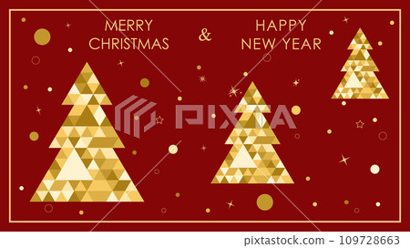 Merry Christmas and happy New Year. A template for a postcard, poster, banner and leaflet with a Christmas tree. Minimalistic background for creative design 109728663