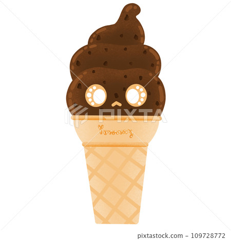 Cute Chocolate Chip Ice Cream Mascot Character Kawaii Cartoon illustration Ice Cream Sticker Cute Ice Cream 109728772