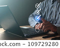 Businessman hand point to tick correct sign mark in checkbox  109729280