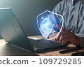 Businessman hand point to tick for security database system  109729285