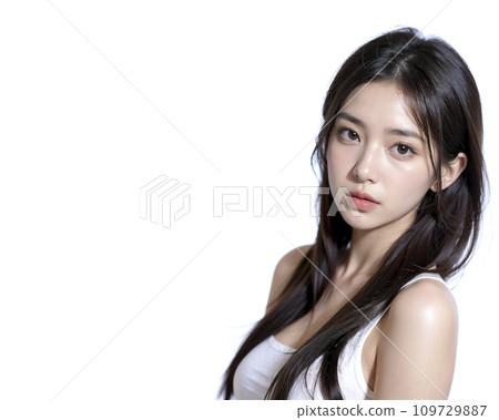 一位年輕的長髮亞洲女性的肖像（AI 生成的圖像） 109729887