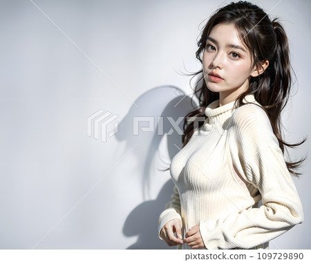 穿著白色針織品的亞洲女性肖像（AI 生成圖像） 109729890