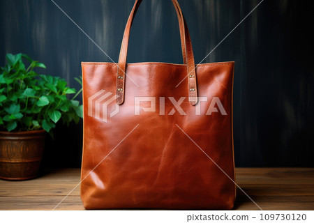 Mockup of a shopper's shopping bag made of leather with copy space 109730120