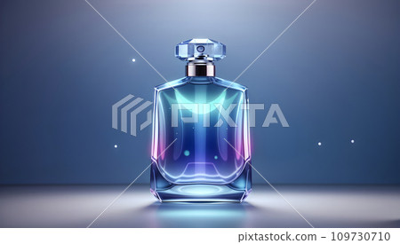 holographic of perfume bottle on gradient navy blue background 109730710