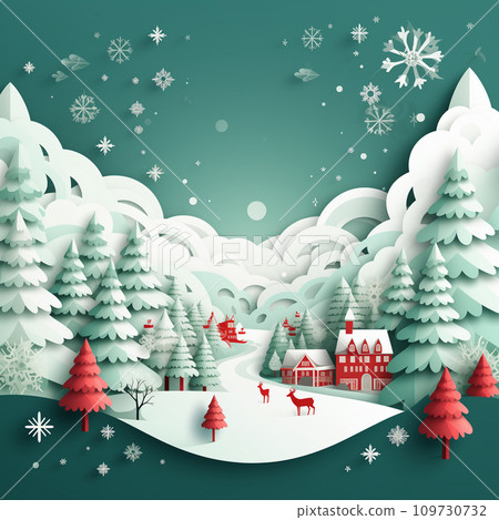 Christmas tree papercut style illustration Winter collection, painting, wet, gift, ginger bread, sky Generative AI white background Christmas tree papercut style illustration Winter collection, painting, wet, gift, ginger bread, sky Generative AI white background 109730732