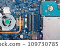 Laptop motherboard (with CPU and memory), and other hard disks on the top right 109730785