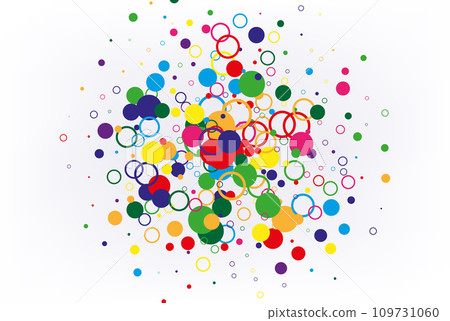 Abstract white geometric background with rainbow circles, dots, confetti 109731060