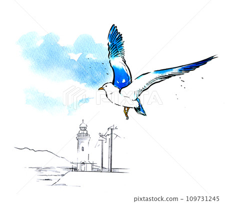 seagull and lighthouse seagull and lighthouse 109731245