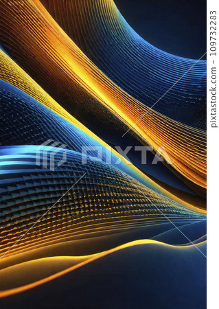 Abstract futuristic illustration background design, motion blur effect. Smooth lines on fluid blue, yellow, orange color waves. 109732283
