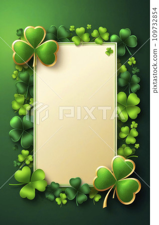 Happy Saint Patricks Day concept. St. Patrick's day symbols frame border. Greeting card, party invitation template or banner mockup. 109732854