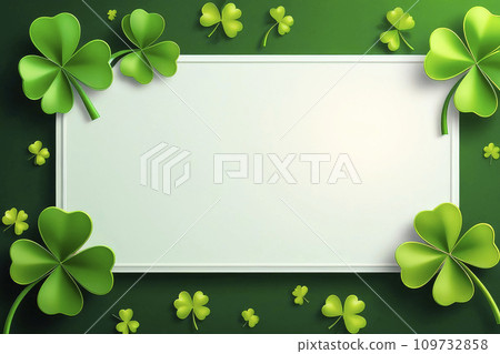 Happy Saint Patricks Day concept. St. Patrick's day symbols frame border. Greeting card, party invitation template or banner mockup. 109732858