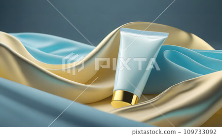Beauty cream and light blue cloth background (AI generated image) 109733092