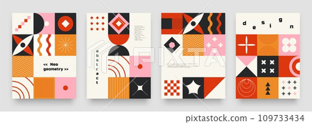 Geometric posters. Bauhaus covers collection. Colorful background for banners design. Wall art in minimalistic style. Abstract neo geometry. Modernism brochure or flyer. Vector illustration Geometric posters. Bauhaus covers collection. Colorful background for banners design. Wall art in minimalistic style. Abstract neo geometry. Modernism brochure or flyer. Vector illustration 109733434