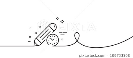 Project deadline line icon. Continuous one line with curl. Time management sign. Clock symbol. Project deadline single outline ribbon. Loop curve pattern. Vector Project deadline line icon. Continuous one line with curl. Time management sign. Clock symbol. Project deadline single outline ribbon. Loop curve pattern. Vector 109733508