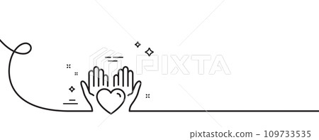 Hold heart line icon. Continuous one line with curl. Care love emotion sign. Valentine day symbol. Hold heart single outline ribbon. Loop curve pattern. Vector 109733535