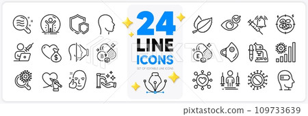 Icons set of Healthy face, Medical mask and Stress line icons pack for app with Social care, Coronavirus statistics, Coronavirus thin outline icon. Skin condition, Recovered person. Vector Icons set of Healthy face, Medical mask and Stress line icons pack for app with Social care, Coronavirus statistics, Coronavirus thin outline icon. Skin condition, Recovered person. Vector 109733639