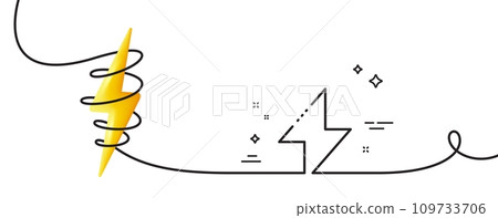 Energy line icon. Continuous one line with curl. Thunderbolt sign. Electric power symbol. Energy single outline ribbon. Loop curve with energy. Vector Energy line icon. Continuous one line with curl. Thunderbolt sign. Electric power symbol. Energy single outline ribbon. Loop curve with energy. Vector 109733706