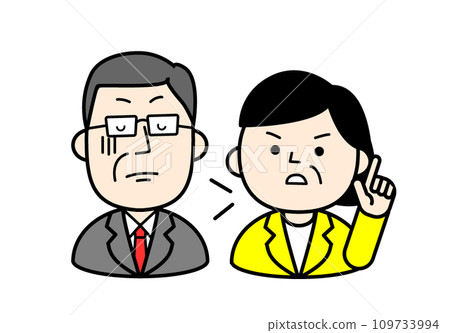 Simple character illustration: A male lawmaker being questioned by a female lawmaker 109733994