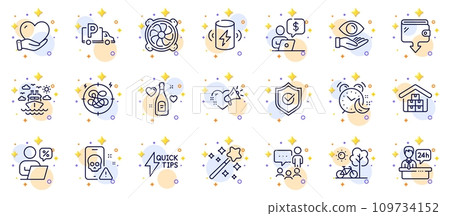 Outline set of Stress, Love champagne and Magic wand line icons for web app. Include Approved shield, Quickstart guide, Online discounts pictogram icons. Health eye, Reception desk. Vector Outline set of Stress, Love champagne and Magic wand line icons for web app. Include Approved shield, Quickstart guide, Online discounts pictogram icons. Health eye, Reception desk. Vector 109734152