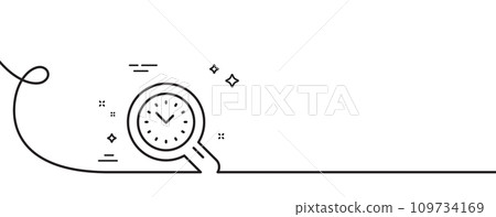 Time management line icon. Continuous one line with curl. Clock sign. Work analysis symbol. Time management single outline ribbon. Loop curve pattern. Vector Time management line icon. Continuous one line with curl. Clock sign. Work analysis symbol. Time management single outline ribbon. Loop curve pattern. Vector 109734169