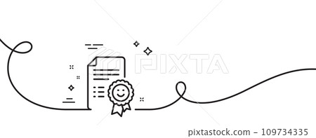 Smile award line icon. Continuous one line with curl. Positive feedback rating sign. Customer satisfaction symbol. Smile single outline ribbon. Loop curve pattern. Vector 109734335